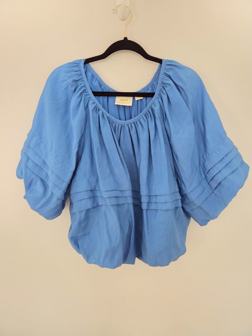 Anthro Maeve Blue Bubble tiered Pleated Top